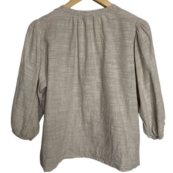 CALLIGRAPHIES Linen Blend Puff Sleeve Natural Top Blouse Taupe - Picture 5 of 6